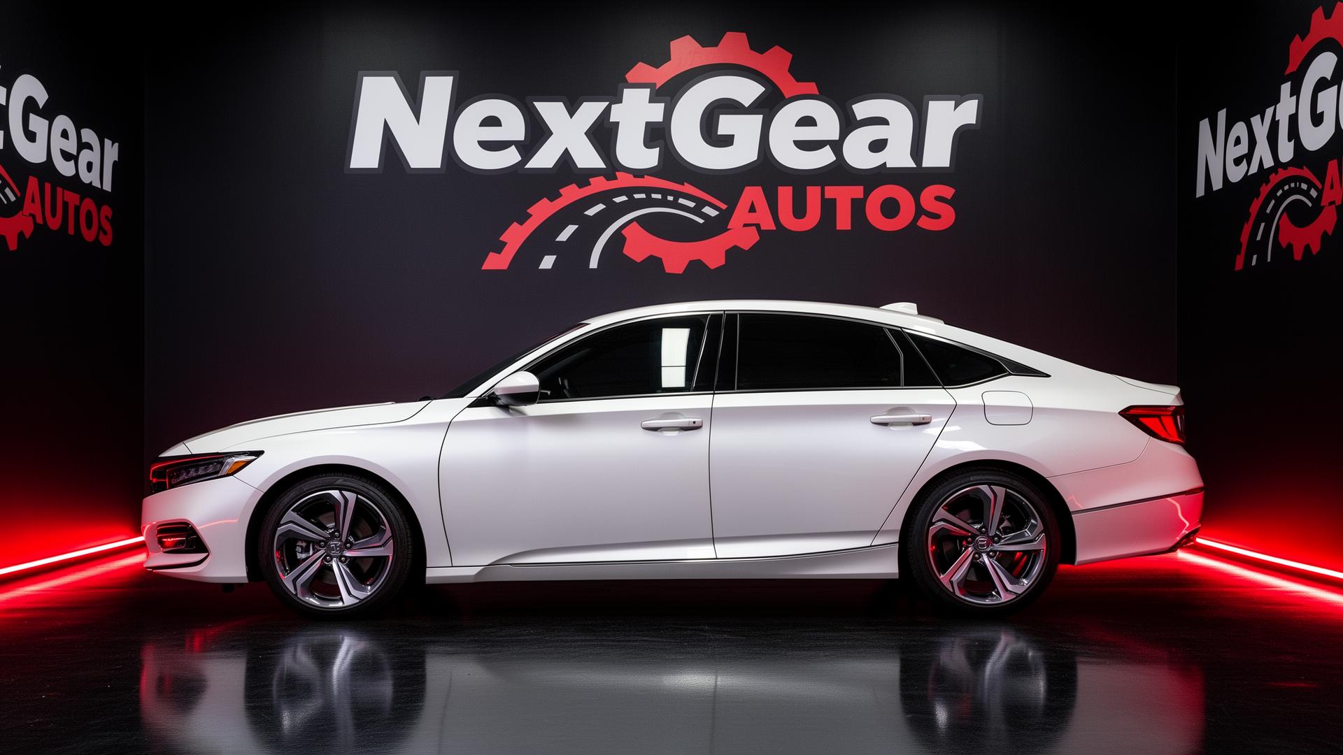 White 2020 Honda Accord with tinted windows in the NextGear Autos photo booth